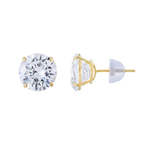 14kt Solid Yellow Gold Superbright Clear Cz Basket Setting Square Pushback Stud Earrings 